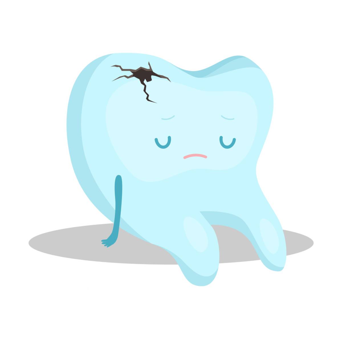 blue tooth with black cavity sitting and feeling depressed vector stock photo